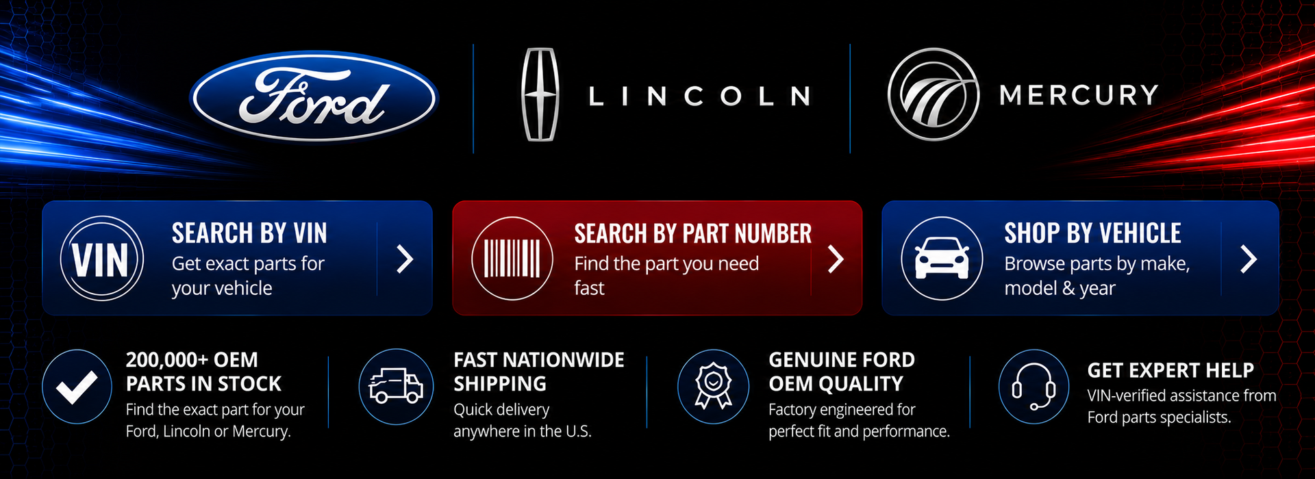 Search genuine Ford, Lincoln and Mercury OEM parts by VIN, part number or vehicle