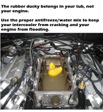 Use an antifreeze/water mix to keep your intercooler from cracking and flooding your engine.