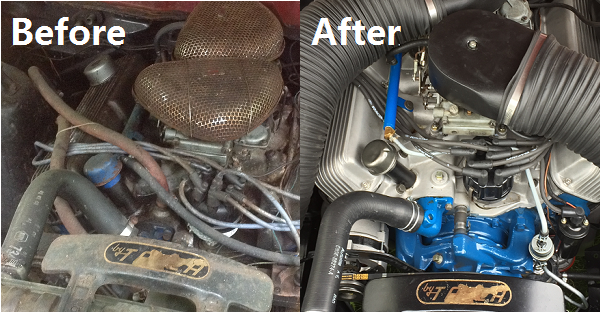 Before and after photos of 1968 Ford Torino engine rebuild