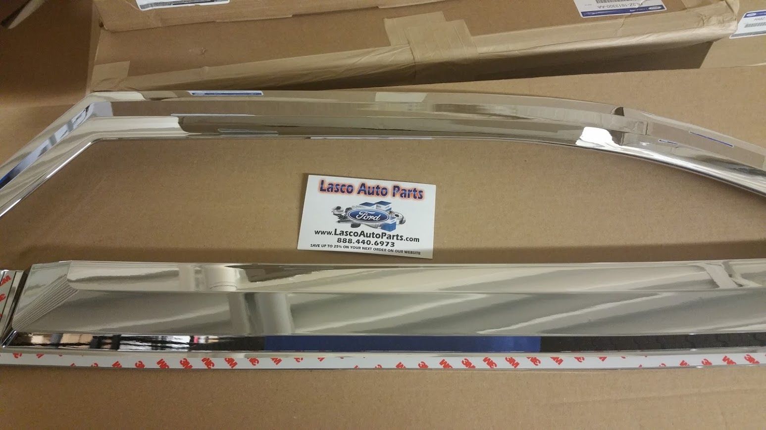 VFL3Z18246F - Exterior: Side Window Deflectors, Chrome, 4-Piece Set for Ford: E-350 Super Duty, E-450 Super Duty, F-150, F-250 Super Duty, F-350 Super Duty, F-450 Super Duty, F-550 Super Duty Image