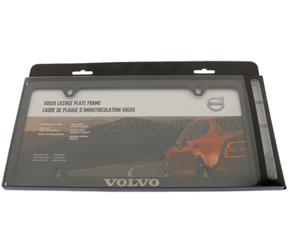 8640263 - Exterior: License Plate Frame - Black With Silver Logo for Volvo: EC40, EX30, EX40, EX90, S60, S90, V60, V90, V90 Cross Country, XC40, XC60, XC90 Image