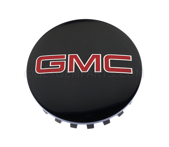84375185 - Wheels: Wheel Center Cap, Black W\\/Red Gmc for Chevrolet: Silverado 1500 | GMC: Canyon, Sierra 1500, Sierra 1500 Limited, Yukon, Yukon XL Image