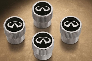 999MBYX000 - Exterior: Valve Stem Caps With Infiniti Logo - 4-Pc Set for INFINITI: EX35, FX35, FX50, G25, JX35, M37, M56, Q40, Q50, Q60, Q70, Q70L, QX30, QX50, QX56, QX60, QX70, QX80 Image
