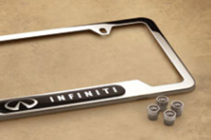 999MBYX001 - Exterior: License Plate Frame W/ Valve Stem Caps -DISCONTINUED for INFINITI: EX35, FX35, FX37, FX50, G25, JX35, M37, M56, Q40, Q50, Q60, Q70, Q70L, QX30, QX50, QX56, QX60, QX70, QX80 Image