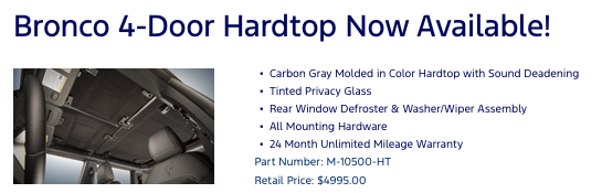 M10500HT - : 4-DR BRONCO HARDTOP - ACCESSORY for Ford Image