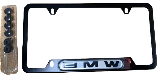 82120010398 - Exterior: License Plate Frame - Black Stainless Steel for BMW: 128i, 135i, 135is, 228i, 228i xDrive, 230i, 230i xDrive, 320i, 320i xDrive, 328d, 328d xDrive, 328i, 328i xDrive, 330e, 330i, 330i GT xDrive, 330i xDrive, 335d, 335i, 335i GT xDrive, 335i xDrive, 335is, 340i, 340i GT xDrive, 340i xDrive, 428i, 428i xDrive, 430i, 430i Gran Coupe, 430i xDrive, 435i, 435i xDrive, 440i, 440i xDrive, 528i, 528i xDrive, 530i, 530i xDrive, 535d, 535d xDrive, 535i, 535i GT, 535i GT xDrive, 535i xDrive, 540d xDrive, 540i, 540i xDrive, 550i, 550i GT xDrive, 550i xDrive, 640i, 640i Gran Coupe, 640i xDrive, 640i xDrive Gran Coupe, 640i xDrive Gran Turismo, 650i, 650i Gran Coupe, 650i xDrive, 650i xDrive Gran Coupe, 740e xDrive, 740i, 740i xDrive, 740Li, 740Li xDrive, 750i, 750i xDrive, 750Li, 750Li xDrive, 760Li, 840i, 840i Gran Coupe, Alpina B6 xDrive Gran Coupe, Alpina B7, M2, M235i, M235i xDrive, M240i, M240i xDrive, M3, M340i, M4, M440i Gran Coupe, M5, M550i xDrive, M6, M6 Gran Coupe, M760i xDrive, M8, X1, X2, X3, X4, X5, X6, X7, Z4 Image