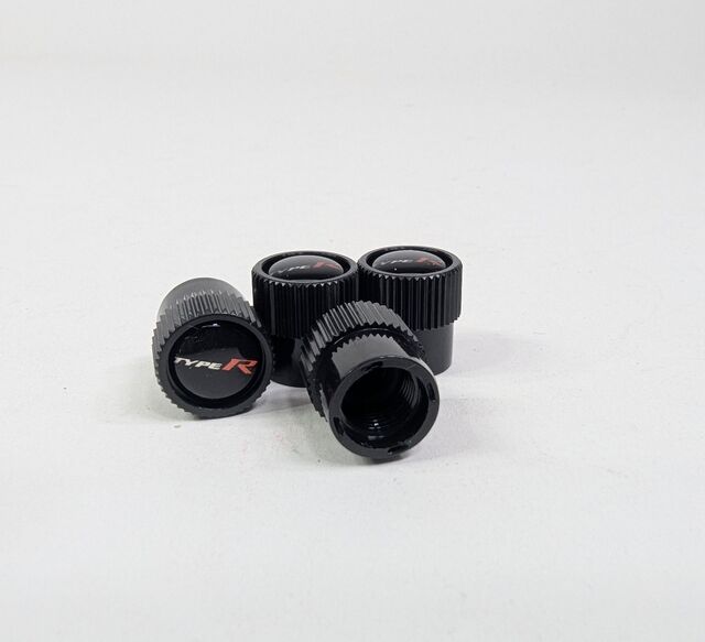 8W48PL4100C - Wheels: (Type R) Black Valve Stem Caps for Honda: Accord, Civic, CR-V, Fit, HR-V, Insight, Ridgeline Image