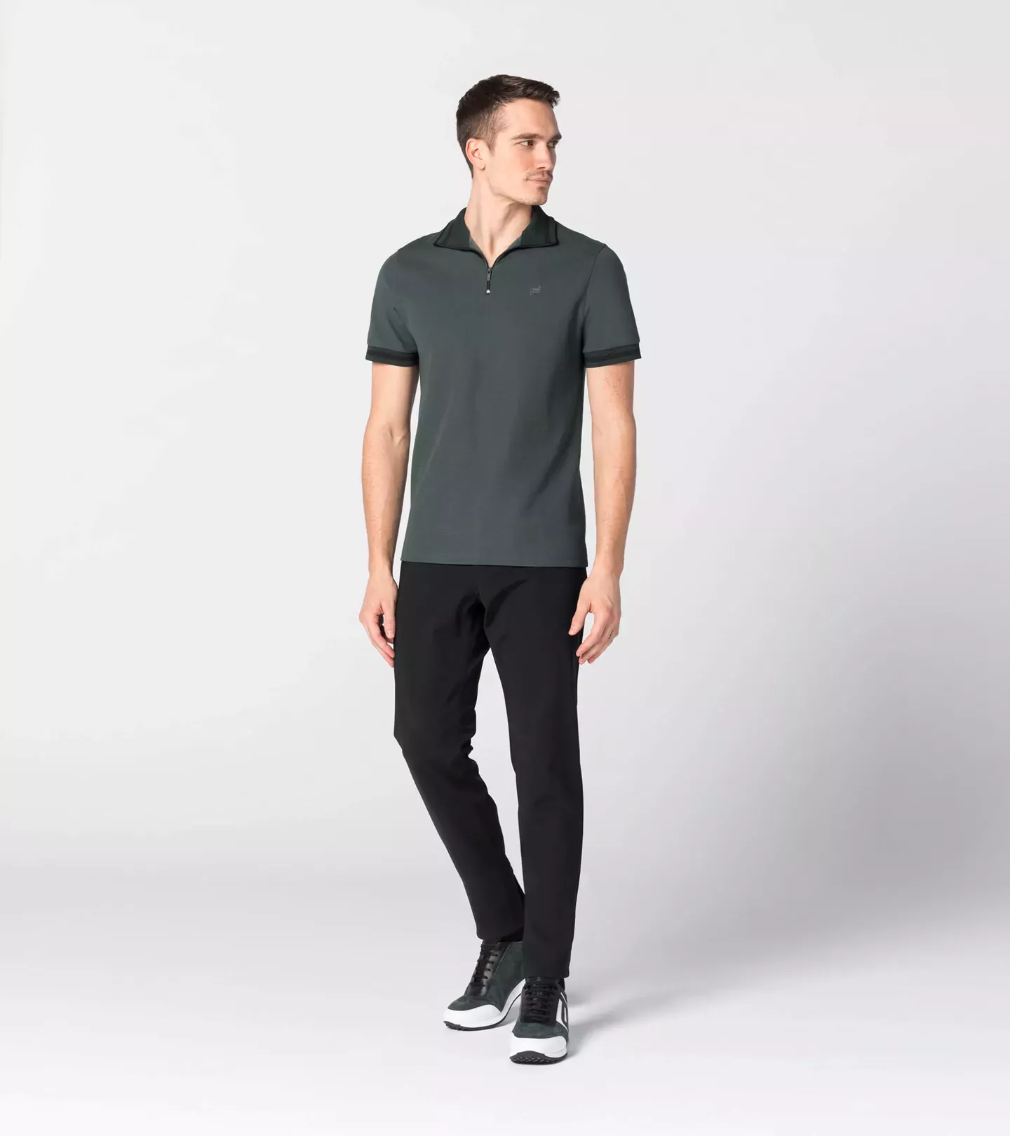 405648701JB - : Zip-Up Polo - Urban Green/Jet Black for Porsche Image