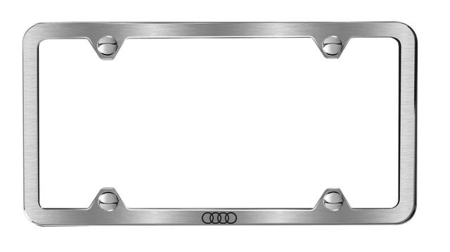 ZAW071801D - Exterior: Slimline license plate frame with Audi rings - Brushed for Audi: A3, A3 Quattro, A3 Sportback e-tron, A4 allroad, A4 Quattro, A5 Quattro, A5 Sportback, A6 allroad, A6 Quattro, A7 Quattro, A7 Sportback, A8 Quattro, allroad, e-tron GT, e-tron Sportback, Q3, Q4 e-tron, Q5, Q5 Sportback, Q7, Q8, Q8 e-tron, R8, RS e-tron GT, RS3, RS5, RS5 Sportback, RS7, S3, S4, S5, S5 Sportback, S6, S7, S8, SQ5, SQ5 Sportback, SQ7, SQ8, SQ8 e-tron, TT Quattro, TT RS Quattro, TTS Quattro Image