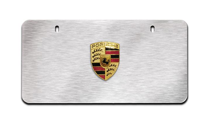 PNA70100499 - Exterior: Porsche Badge Plate Brushed Silver for Porsche: 911, Boxster, Cayenne, Cayman, Panamera Image