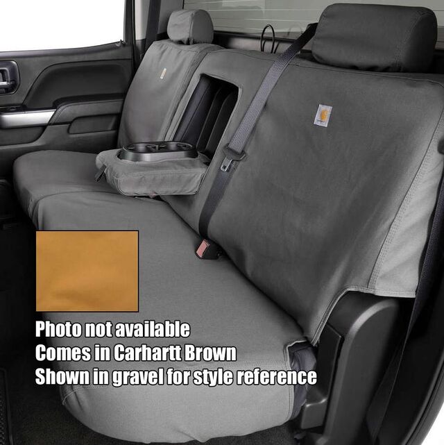 VML3Z2663812EC - Interior: Carhartt Brown 60/40 Rear Seat Covers for Ford F-150 SuperCrew with Armrest for Ford: E-350 Super Duty, E-450 Super Duty, F-150, F-250 Super Duty, F-350 Super Duty, F-450 Super Duty, F-550 Super Duty Image