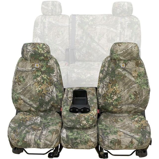 VML3Z25600D20D - Interior: Carhartt Realtree Xtra Green Camo Front 40/20/40 Seat Covers for Ford F-150 for Ford: E-350 Super Duty, E-450 Super Duty, F-150, F-250 Super Duty, F-350 Super Duty, F-450 Super Duty, F-550 Super Duty Image