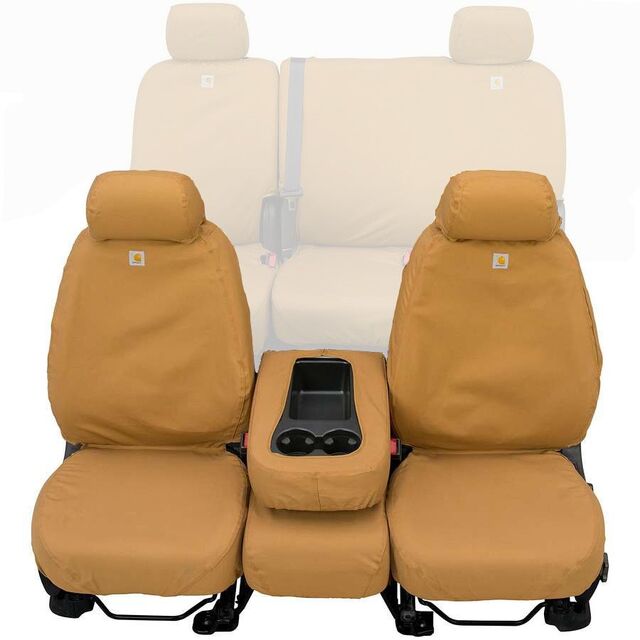 VML3Z25600D20GD - Interior: Carhartt Brown 40/20/40 Front Seat Covers for Ford F-150 for Ford: E-350 Super Duty, E-450 Super Duty, F-150, F-250 Super Duty, F-350 Super Duty, F-450 Super Duty, F-550 Super Duty Image