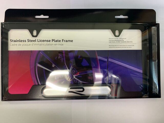 5H0071801 - Exterior: License Plate Frame - New Style R Logo for Volkswagen: Arteon, Atlas, Beetle, CC, Golf, Tiguan, Touareg Image