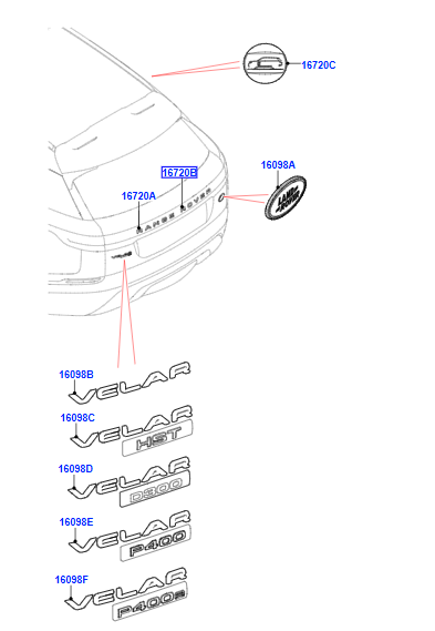 LR173891 - Body: 2018-2023 Land Rover Range Rover Velar - Range Rover Lettering - Gloss Black for Land Rover: Range Rover Velar Image