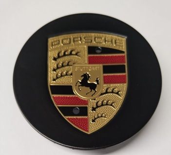 7L5601151JE1 - : Center Cap, Matte Black - with Colored Porsche Crest for Porsche: 718 Boxster, 718 Cayman, 718 Spyder, 911, Cayenne Image