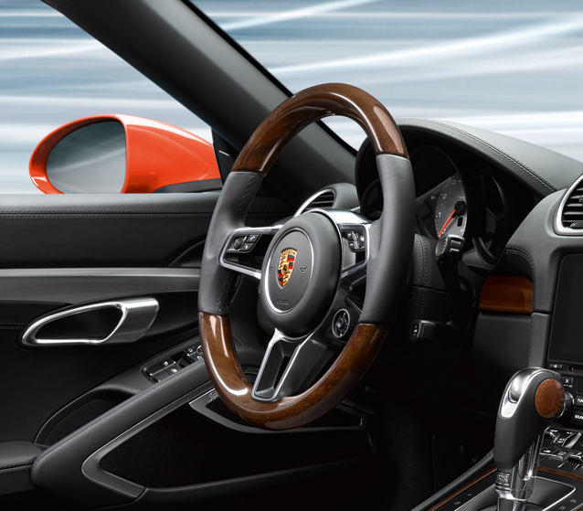 99104440034A34 - Interior: 982/991-2 (2017+) Multi-function Sports Steering Wheel in Mahogany ​​​Wood for Porsche: 718 Boxster, 718 Cayman, 911 Image