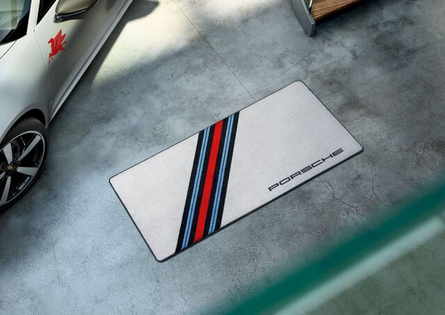 9Y0044070A - Miscellaneous: ​Protective Garage Floor Mat - Martini Racing Design for Porsche: 718 Boxster, 718 Cayman, 718 Spyder, 911 Image