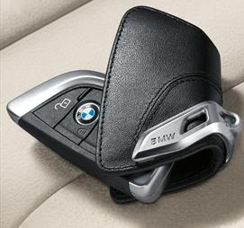 82292344033 - Interior: Leather Key Case with Stainless Steel Clip - Black for BMW: 230i, 430i, 530i, 540i, 840i, M240i, M550i xDrive, X1, X4, X5, X6 Image