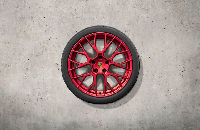 992044665U - Wheels: 992-2 911 (2025+) 20/21" RS Spyder Design Pyro Red Summer Wheel/Tire Set - Goodyear for Porsche Image