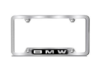 82122456421 - Exterior: Nameplate License Plate Frame - Brushed Stainless Steel for BMW: 230i, 230i xDrive, 320i, 320i xDrive, 328d, 328d xDrive, 330e, 330i, 330i GT xDrive, 330i xDrive, 340i, 340i GT xDrive, 340i xDrive, 430i, 430i xDrive, 440i, 440i xDrive, 530i, 530i xDrive, 540d xDrive, 540i, 540i xDrive, 640i, 640i Gran Coupe, 640i xDrive, 640i xDrive Gran Coupe, 640i xDrive Gran Turismo, 650i, 650i Gran Coupe, 650i xDrive, 650i xDrive Gran Coupe, 740i, 740i xDrive, 750i, 750i xDrive, 840i, Alpina B6 xDrive Gran Coupe, Alpina B7, M2, M240i, M240i xDrive, M3, M340i, M4, M5, M550i xDrive, M6, M6 Gran Coupe, M760i xDrive, M8, X1, X2, X3, X4, X5, X6, X7, Z4 Image