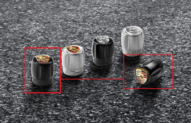 99104460358 - : Valve Stem Caps Set - Black with Colored Porsche Crest for Porsche: 911, Boxster, Cayman, Macan Image
