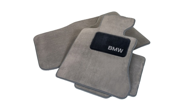 82112293538 - Interior: E93 3 Series Convertible Carpeted Floor Mats Set with BMW Lettering - Gray for BMW Image