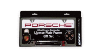 PNA70400744 - : Polished Stainless Steel Porsche License Plate Frame Gift Set - with Valve Stem Caps &amp; Crest Keyring for Porsche Image