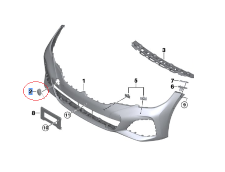 51118099893 - Body: Tow Eye Cap for BMW: 330e, 330e xDrive, 330i, 330i xDrive, M340i, M340i xDrive Image