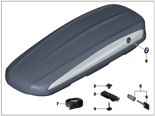 82732406459 - Hauling: Roof Box 520 - Black with Silver Accent &amp; Roundel for BMW: 230i, 330e, 330i, 330i xDrive, 430i, 530i, 540i, 640i xDrive Gran Turismo, 740i, 840i, M2, M240i, M340i, M4, M6 Gran Coupe, M760i xDrive, M8, X1, X2, X3, X4, X5, X6, X7 Image