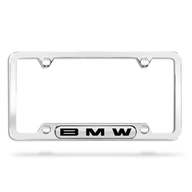 82120010395 - Exterior: BMW Nameplate License Plate Frame - Polished Finish for BMW: 128i, 135i, 135is, 228i, 228i xDrive, 230i, 230i xDrive, 320i, 320i xDrive, 328d, 328d xDrive, 328i, 328i xDrive, 330e, 330i, 330i GT xDrive, 330i xDrive, 335d, 335i, 335i GT xDrive, 335i xDrive, 335is, 340i, 340i GT xDrive, 340i xDrive, 428i, 428i xDrive, 430i, 430i Gran Coupe, 430i xDrive, 435i, 435i xDrive, 440i, 440i xDrive, 528i, 528i xDrive, 530i, 530i xDrive, 535d, 535d xDrive, 535i, 535i GT, 535i GT xDrive, 535i xDrive, 540d xDrive, 540i, 540i xDrive, 550i, 550i GT xDrive, 550i xDrive, 640i, 640i Gran Coupe, 640i xDrive, 640i xDrive Gran Coupe, 640i xDrive Gran Turismo, 650i, 650i Gran Coupe, 650i xDrive, 650i xDrive Gran Coupe, 740e xDrive, 740i, 740i xDrive, 740Li, 740Li xDrive, 750i, 750i xDrive, 750Li, 750Li xDrive, 760Li, 840i, 840i Gran Coupe, Alpina B6 xDrive Gran Coupe, Alpina B7, M2, M235i, M235i xDrive, M240i, M240i xDrive, M3, M340i, M4, M440i Gran Coupe, M5, M550i xDrive, M6, M6 Gran Coupe, M760i xDrive, M8, X1, X2, X3, X4, X5, X6, X7, Z4 Image