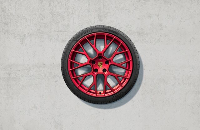 992044631F - Wheels: 992-2 911 (2025+) 20/21" RS Spyder Design Pyro Red Winter Wheel/Tire Set - Michelin for Porsche Image