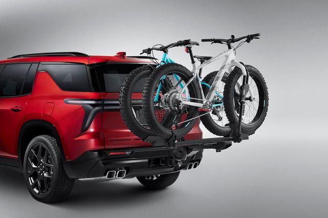 19433931 - Towing: Hitch-Mounted 2-Bike T2 Pro X Bicycle Carrier by Thule for Buick: Enclave, Encore, Envision | Cadillac: Escalade, Escalade ESV, XT4, XT5, XT6 | Chevrolet: Blazer, Blazer EV, Colorado, Equinox, Equinox EV, Express 2500, Express 3500, Express 4500, Silverado 1500, Silverado 1500 LTD, Silverado 2500 HD, Silverado 3500 HD, Silverado EV, Suburban, Suburban 3500 HD, Tahoe, Traverse | GMC: Acadia, Acadia Limited, Canyon, Savana 2500, Savana 3500, Savana 4500, Sierra 1500, Sierra 1500 Limited, Sierra 2500 HD, Sierra 3500 HD, Sierra EV, Terrain, Yukon, Yukon XL Image