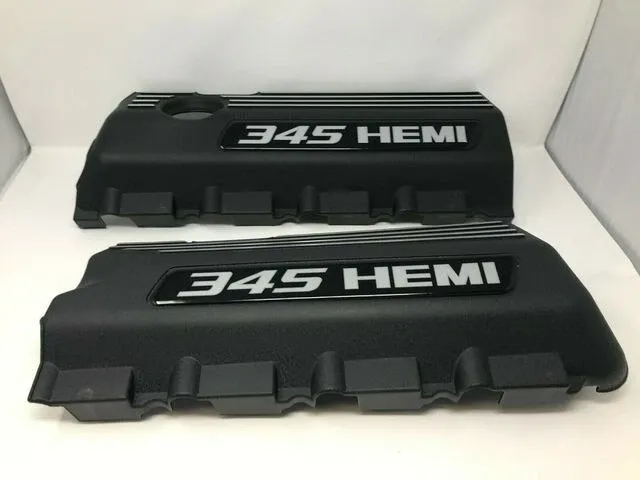 SWM345PLAIN - : Challenger Charger Durango 345 Hemi Engine Cover Valve Black Plain 5.7 2 Pcs for SW PERFORMANCE Image