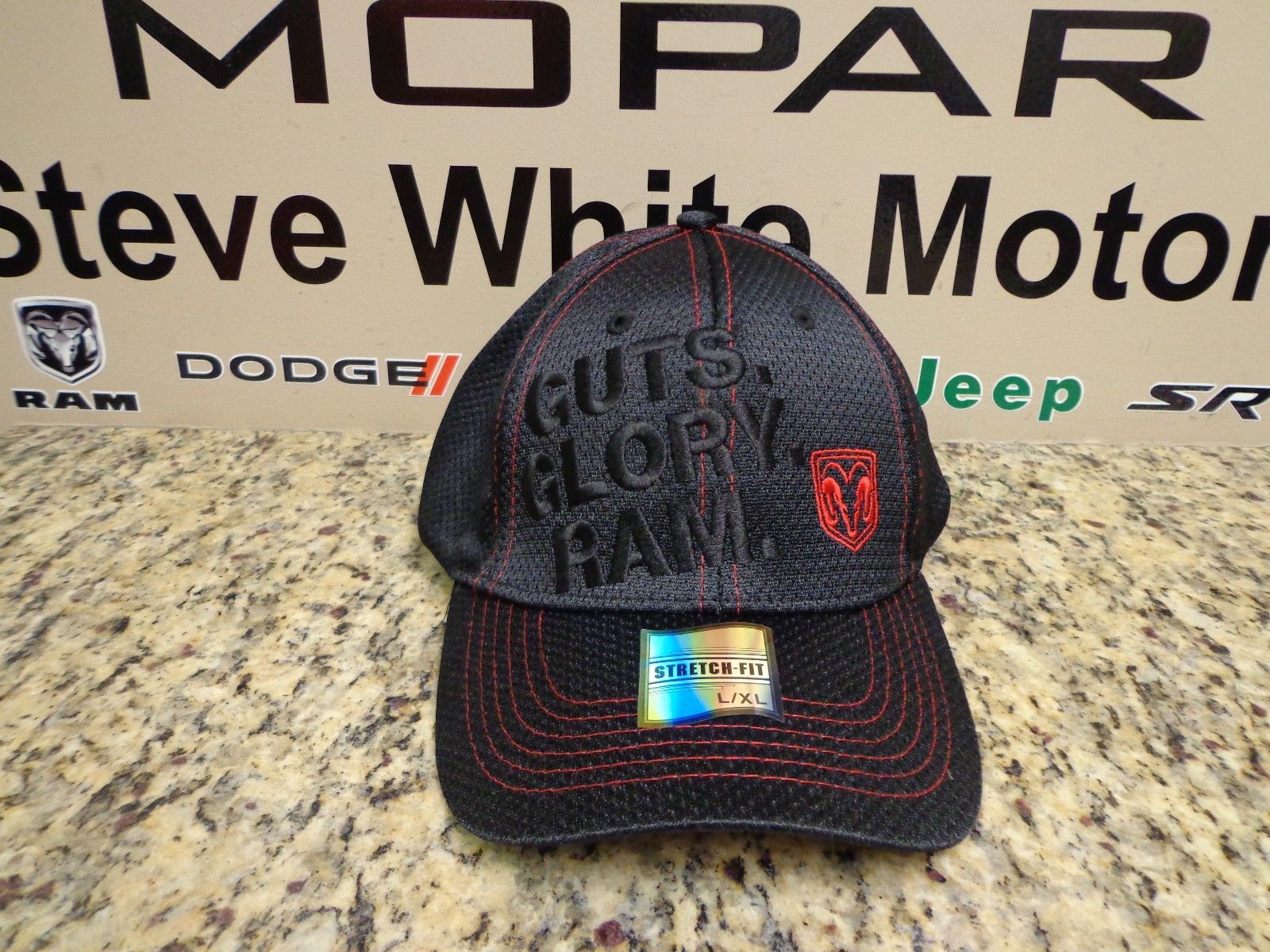 10ME7 - : New Ram Fitted Cap Ballcap Hat Guts Glory Ram Black Red Large Mesh for Mopar Image