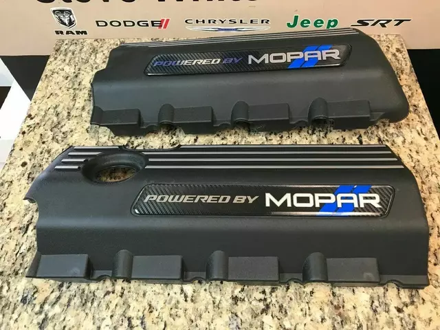 SWMCFPVBLUE - : Challenger Charger 345 Hemi Engine Cover Valve Powered By Mopar CF 2 Pcs Blue for SW PERFORMANCE Image