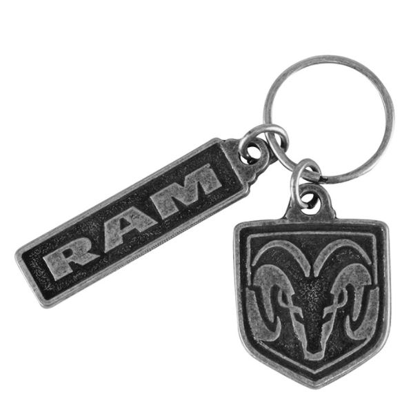 11J7J - : New Ram Custom Shield and Word Key Chain Antique Silver Finish New Mopar for Mopar Image