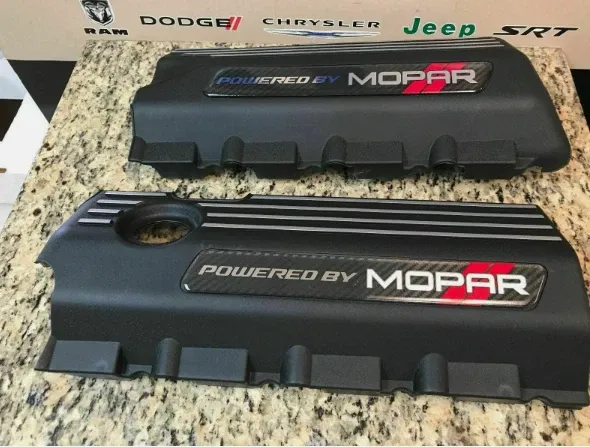 SWMCFPVRED - : Challenger Charger 345 Hemi Engine Cover Valve Powered By Mopar CF 2 Pcs Red for SW PERFORMANCE Image