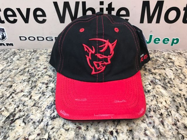 123XN - : New Demon Distressed Cap Baseball Hat Cap Ballcap Black &amp; Red One Size Fits Most for Mopar Image