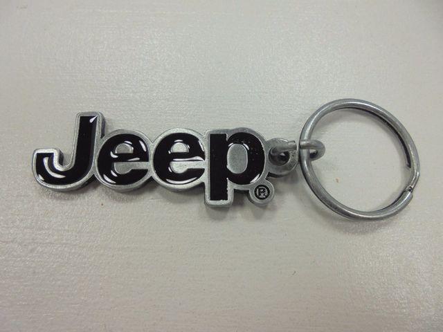 11H96 - : New Jeep Word Key Chain Key Tag Keychain Silver &amp; Black 2" for Mopar Image