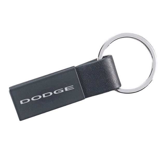 11H8H - : New Dodge Metal &amp; Leather Key Chain Keychain Key Tag Black for Mopar Image