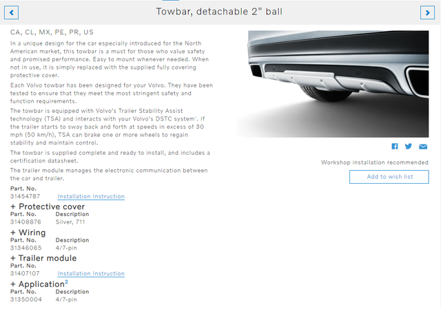 31454787 - Towing: 2018 Volvo V60 - Towbar for Volvo: V60 Image