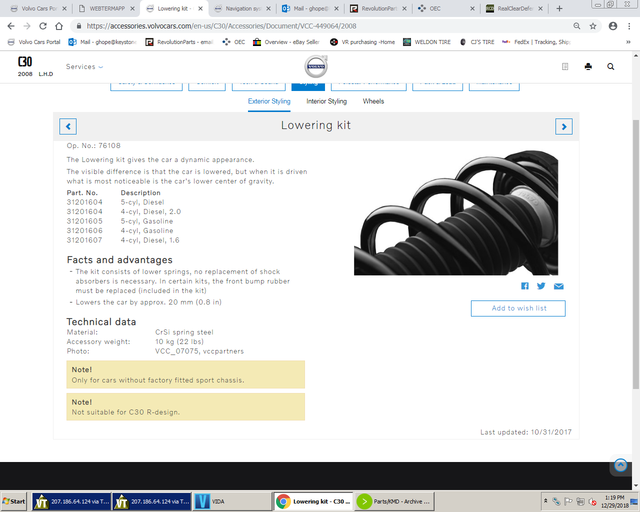 31201605 - Exterior: 2012 2013 Volvo C30 - Lowering kit for Volvo: C30 Image