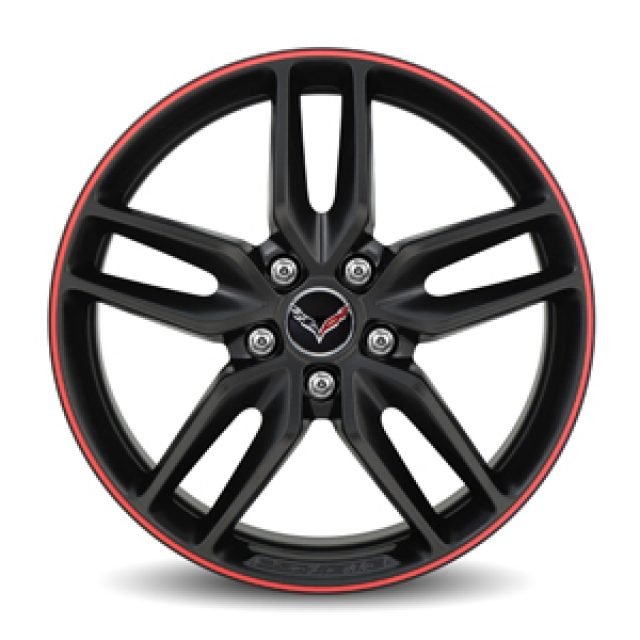 19302117 - : 19x8.5-Inch Aluminum 5-Split-Spoke Front Wheel (Black W/ Red Stripe) for GM Image