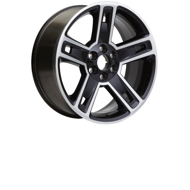 19301160 - : 22x9-Inch Aluminum 5-Split-Spoke Wheels in Ultra Bright Machined Gloss Black for Cadillac: Escalade, Escalade ESV | Chevrolet: Silverado 1500, Silverado 1500 LD, Silverado 2500 HD, Silverado 3500 HD, Suburban, Suburban 3500 HD, Tahoe | GMC: Sierra 1500, Sierra 1500 Limited, Yukon Image