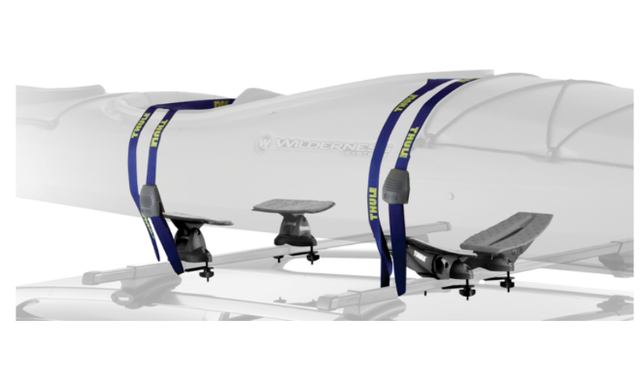 19371250 - Hauling: Roof Kayak/Small Boat Carrier for Buick: Enclave, Encore, Encore GX, Envision, Envista, Regal Sportback, Regal TourX | Cadillac: CTS, Escalade, Escalade ESV, Escalade EXT, LYRIQ, SRX, XT4, XT5, XT6 | Chevrolet: Avalanche, Blazer, Blazer EV, Bolt EUV, Bolt EV, Captiva Sport, Colorado, Equinox, Equinox EV, Express 1500, Express 2500, Express 3500, Express 4500, HHR, Silverado 1500, Silverado 1500 LTD, Silverado 2500 HD, Silverado 3500 HD, Silverado EV, Sonic, Suburban, Suburban 1500, Suburban 2500, Suburban 3500 HD, Tahoe, Trailblazer, Traverse, Trax | GMC: Acadia, Acadia Limited, Canyon, Savana 1500, Savana 2500, Savana 3500, Savana 4500, Sierra 1500, Sierra 1500 Limited, Sierra 2500 HD, Sierra 3500 HD, Sierra EV, Terrain, Yukon, Yukon XL, Yukon XL 1500, Yukon XL 2500 Image