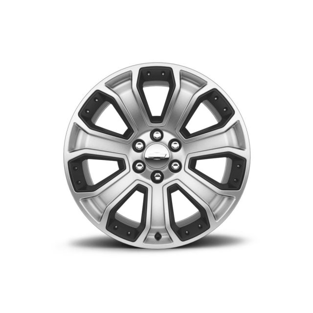 19301164 - : 22x9-Inch Aluminum 7-Spoke Wheel in Midnight Silver with Black Inserts for Cadillac: Escalade, Escalade ESV | Chevrolet: Silverado 1500, Silverado 2500 HD, Silverado 3500 HD, Suburban, Suburban 3500 HD, Tahoe | GMC: Yukon Image