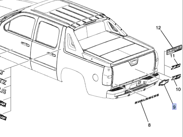 22829422 - Body: Tailgate Emblem for Chevrolet: Avalanche, Silverado 1500, Silverado 2500 HD, Silverado 3500 HD | GMC: Sierra 1500, Sierra 2500 HD, Sierra 3500 HD Image