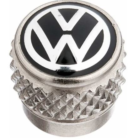 71215D - Wheels: Valve Stem Cap, Black On Silver for Volkswagen: Atlas, Beetle, CC, e-Golf, Eos, Golf, Golf Alltrack, Golf SportWagen, GTI, ID. Buzz, ID.4, Jetta, Passat, Taos, Tiguan, Tiguan Limited, Touareg Image