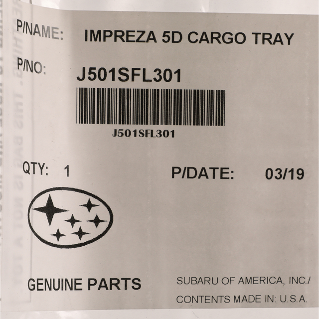 J501SFL301 - Interior: Cargo Tray - 5 Door for Subaru: Crosstrek, Impreza Image